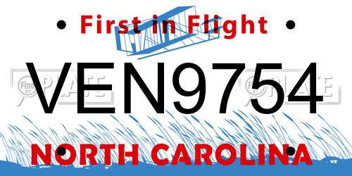 VEN9754 North Carolina License Plate