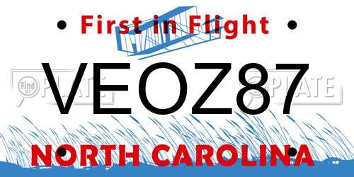 VEOZ87 North Carolina License Plate