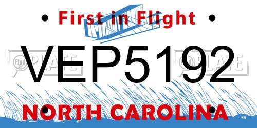 VEP5192 North Carolina License Plate
