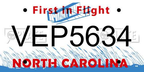VEP5634 North Carolina License Plate