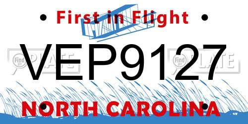 VEP9127 North Carolina License Plate