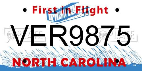 VER9875 North Carolina License Plate