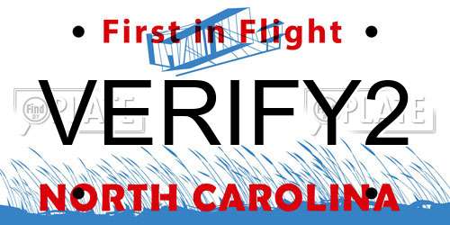 VERIFY2 North Carolina License Plate