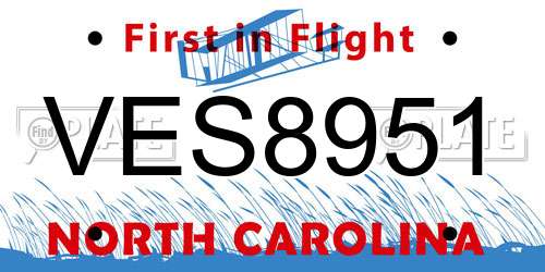 VES8951 North Carolina License Plate