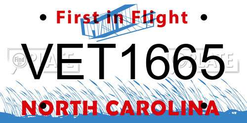 VET1665 North Carolina License Plate