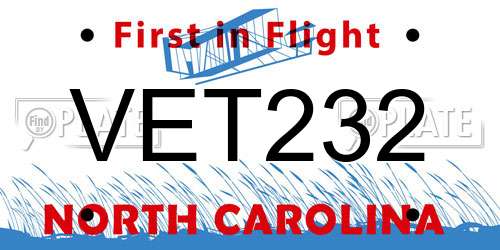 VET232 North Carolina License Plate