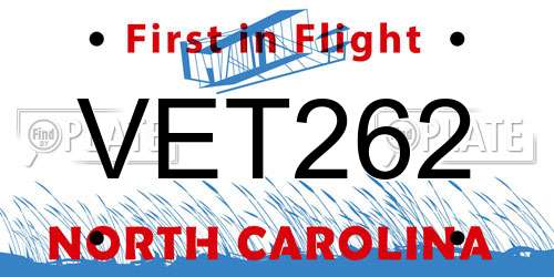 VET262 North Carolina License Plate