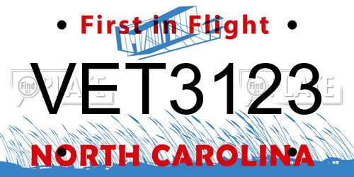 VET3123 North Carolina License Plate