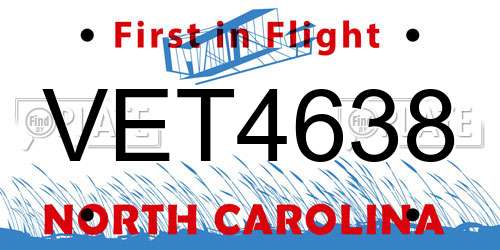VET4638 North Carolina License Plate