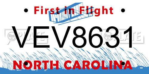 VEV8631 North Carolina License Plate