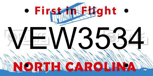 VEW3534 North Carolina License Plate