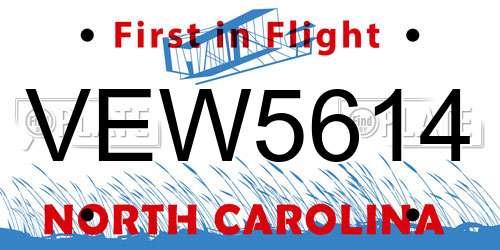 VEW5614 North Carolina License Plate