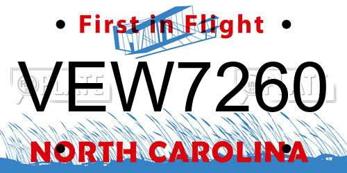 VEW7260 North Carolina License Plate