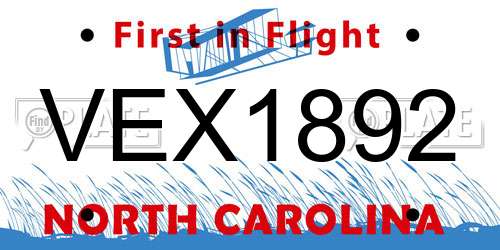 VEX1892 North Carolina License Plate