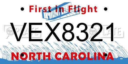 VEX8321 North Carolina License Plate