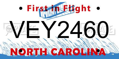 VEY2460 North Carolina License Plate