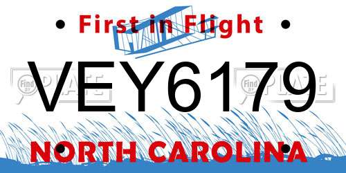 VEY6179 North Carolina License Plate
