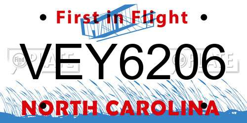 VEY6206 North Carolina License Plate