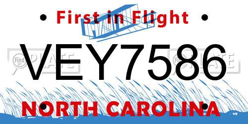 VEY7586 North Carolina License Plate