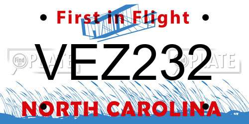 VEZ232 North Carolina License Plate