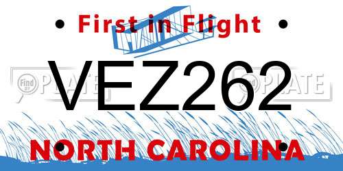 VEZ262 North Carolina License Plate