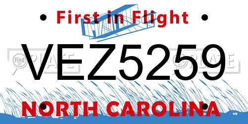 VEZ5259 North Carolina License Plate