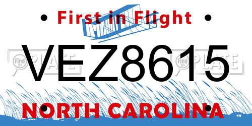 VEZ8615 North Carolina License Plate