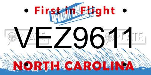 VEZ9611 North Carolina License Plate