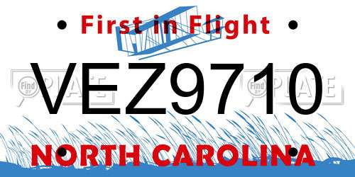 VEZ9710 North Carolina License Plate