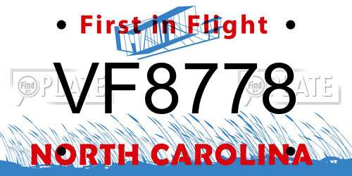 VF8778 North Carolina License Plate
