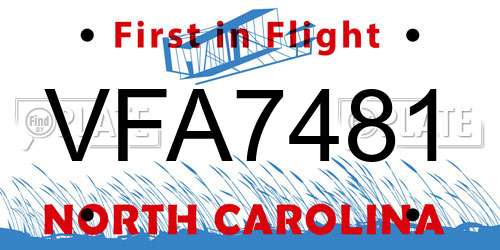 VFA7481 North Carolina License Plate