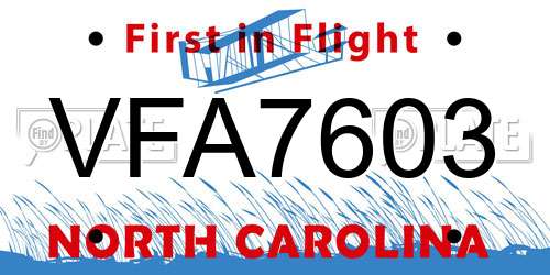 VFA7603 North Carolina License Plate