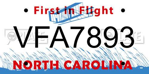 VFA7893 North Carolina License Plate
