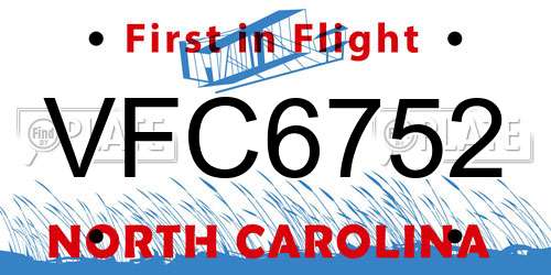 VFC6752 North Carolina License Plate