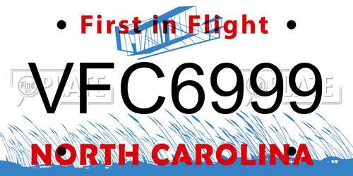 VFC6999 North Carolina License Plate