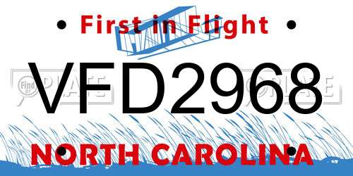 VFD2968 North Carolina License Plate