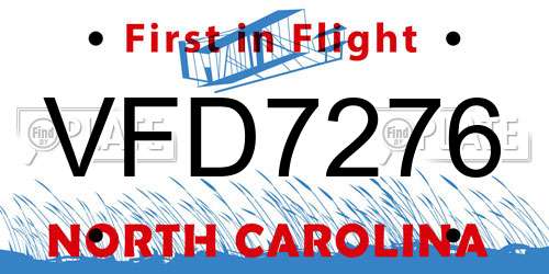 VFD7276 North Carolina License Plate