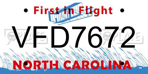 VFD7672 North Carolina License Plate