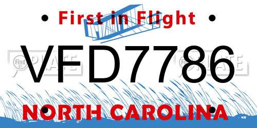 VFD7786 North Carolina License Plate