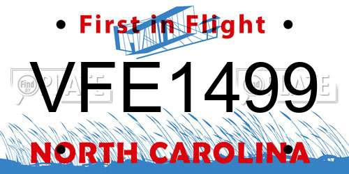 VFE1499 North Carolina License Plate