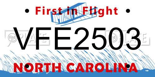 VFE2503 North Carolina License Plate