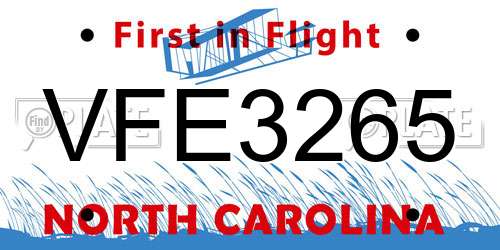 VFE3265 North Carolina License Plate