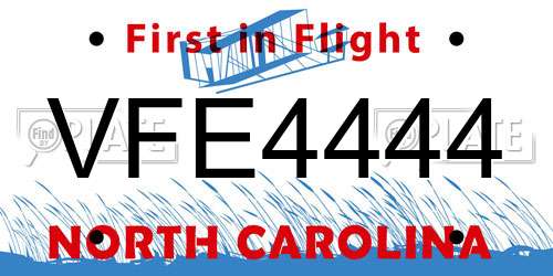VFE4444 North Carolina License Plate