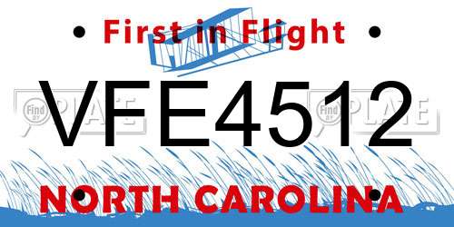 VFE4512 North Carolina License Plate