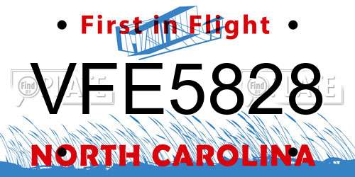 VFE5828 North Carolina License Plate