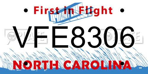 VFE8306 North Carolina License Plate