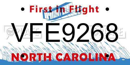 VFE9268 North Carolina License Plate