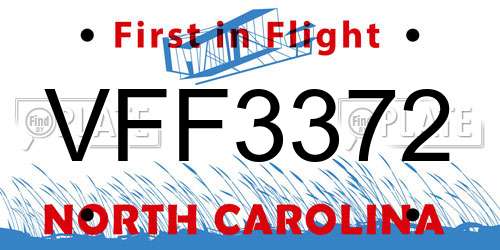 VFF3372 North Carolina License Plate