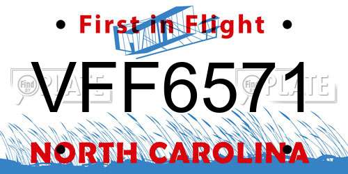 VFF6571 North Carolina License Plate