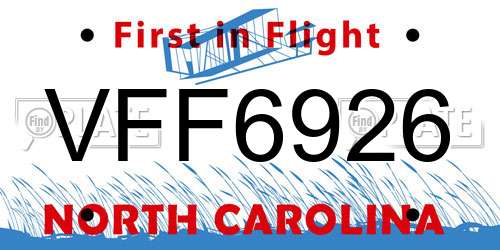 VFF6926 North Carolina License Plate